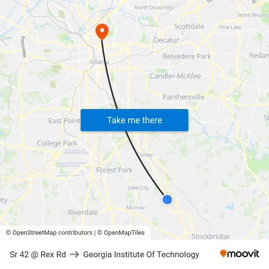 Sr 42 @ Rex Rd to Georgia Institute Of Technology map