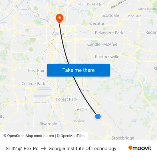Sr 42 @ Rex Rd to Georgia Institute Of Technology map