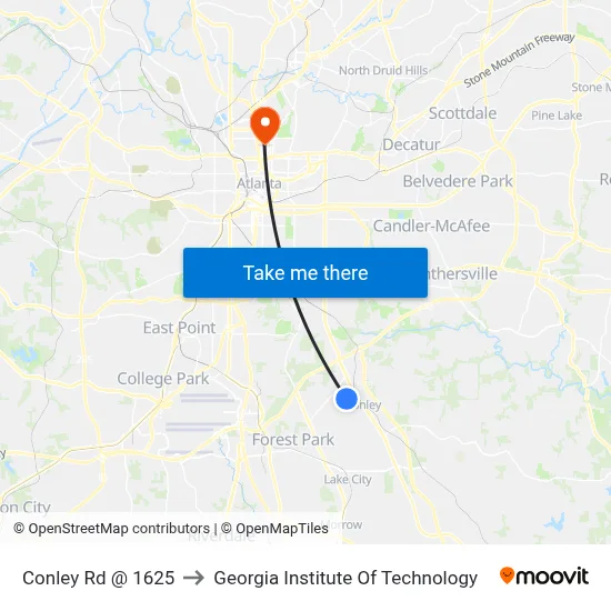 Conley Rd @ 1625 to Georgia Institute Of Technology map