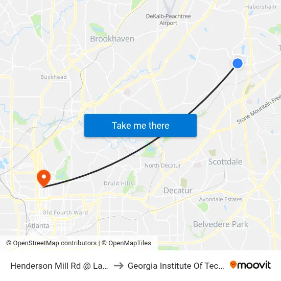 Henderson Mill Rd @ Lavista Rd to Georgia Institute Of Technology map