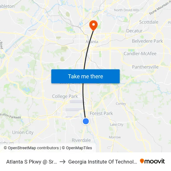 Atlanta S Pkwy @ Sr 85 to Georgia Institute Of Technology map