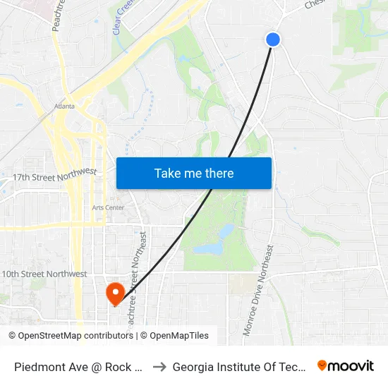 Piedmont Ave @ Rock Springs to Georgia Institute Of Technology map