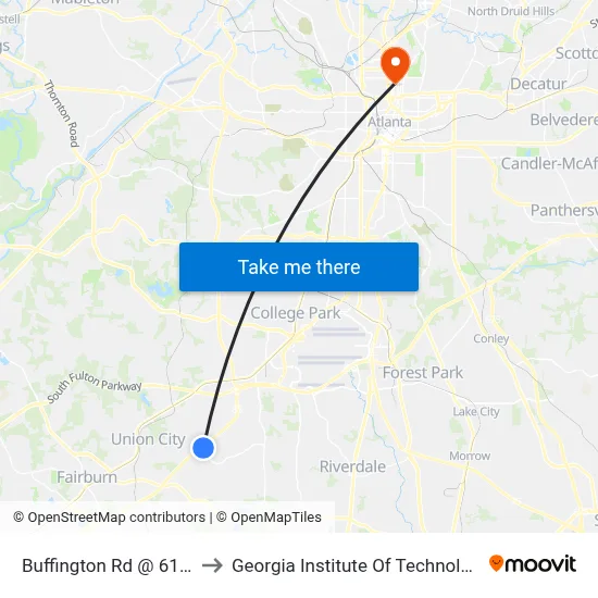 Buffington Rd @ 6180 to Georgia Institute Of Technology map