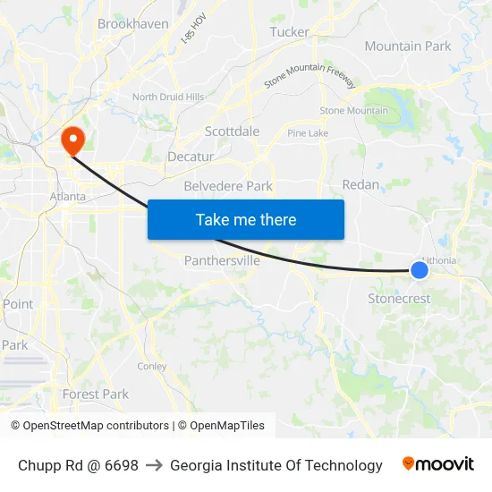 Chupp Rd @ 6698 to Georgia Institute Of Technology map