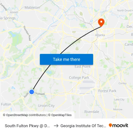 South Fulton Pkwy @ Derrick Rd to Georgia Institute Of Technology map