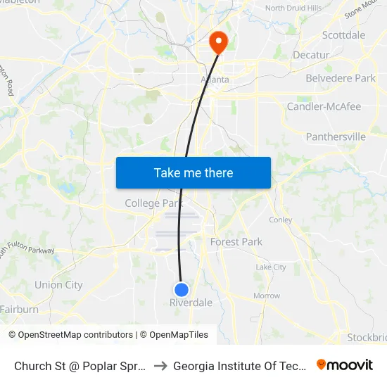 Church St @ Poplar Springs Rd to Georgia Institute Of Technology map