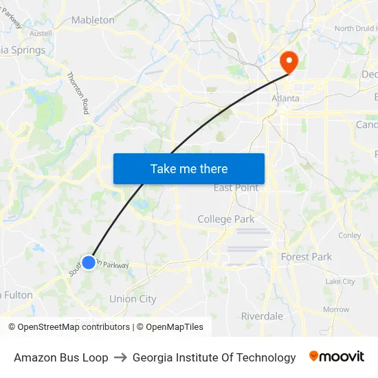 Amazon Bus Loop to Georgia Institute Of Technology map