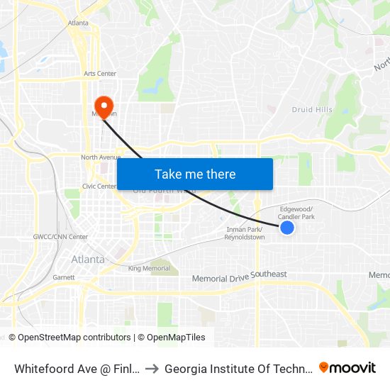 Whitefoord Ave @ Finley St to Georgia Institute Of Technology map