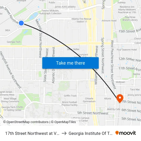 17th Street Northwest at Village Street to Georgia Institute Of Technology map