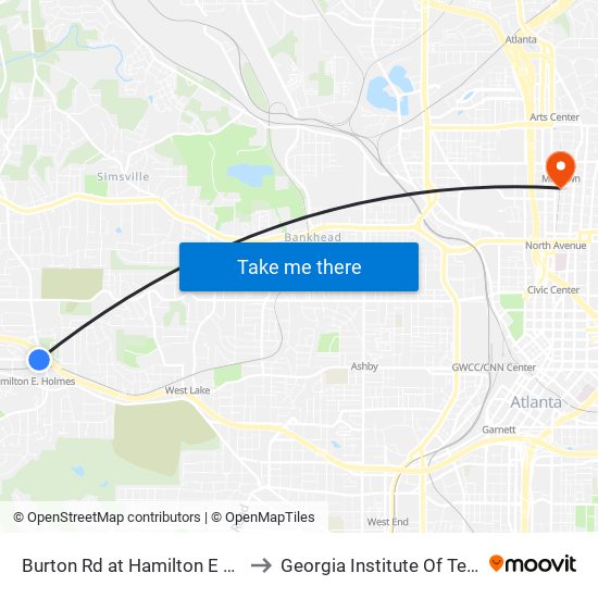 Burton Rd at Hamilton E Holmes Dr to Georgia Institute Of Technology map