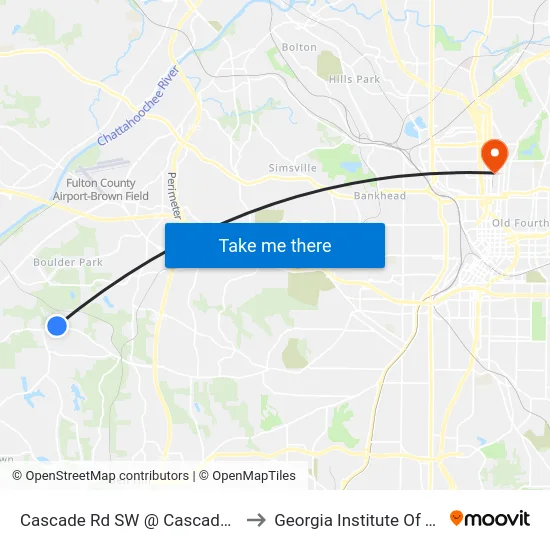 Cascade Rd SW @ Cascade Knolls Dr SW to Georgia Institute Of Technology map
