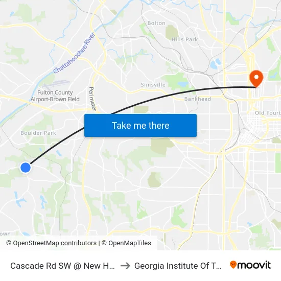 Cascade Rd SW @ New Hope Rd SW to Georgia Institute Of Technology map