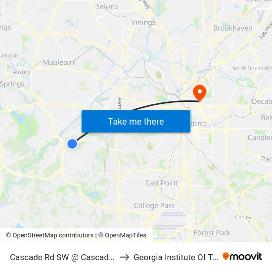 Cascade Rd SW @ Cascade Hills Dr SW to Georgia Institute Of Technology map