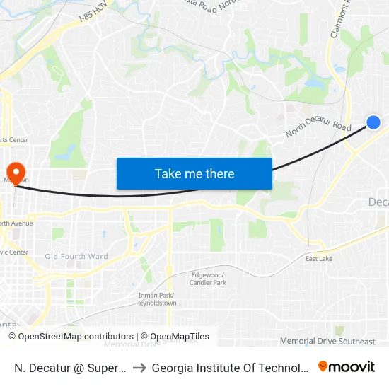 N. Decatur @ Superior to Georgia Institute Of Technology map