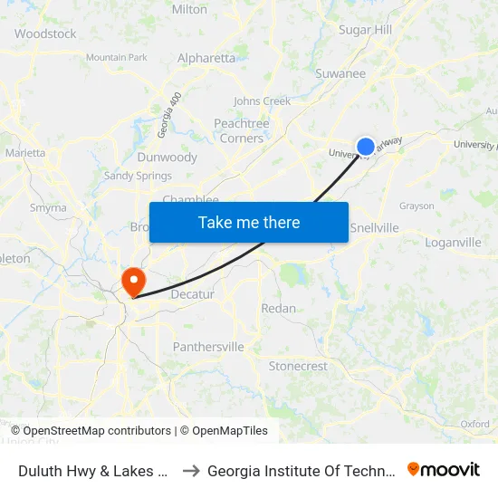 Duluth Hwy & Lakes Pkwy to Georgia Institute Of Technology map