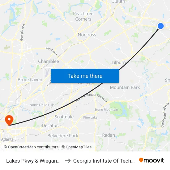 Lakes Pkwy & Wiegand Blvd to Georgia Institute Of Technology map