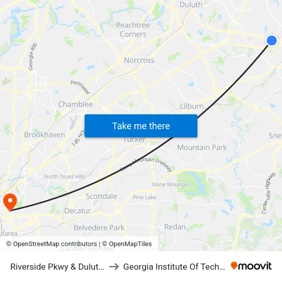 Riverside Pkwy & Duluth Hwy to Georgia Institute Of Technology map