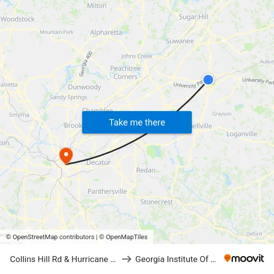 Collins Hill Rd & Hurricane Shoals Rd Ob to Georgia Institute Of Technology map