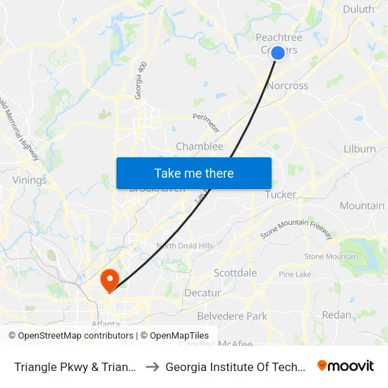 Triangle Pkwy & Triangle Dr to Georgia Institute Of Technology map