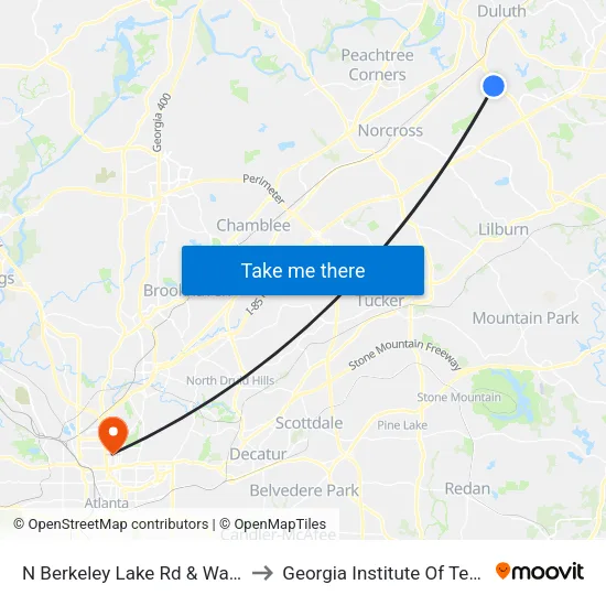 N Berkeley Lake Rd & Wal-Mart Ob to Georgia Institute Of Technology map