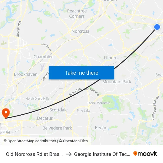 Old Norcross Rd at Brass Key Ct to Georgia Institute Of Technology map