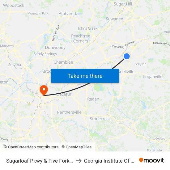 Sugarloaf Pkwy & Five Forks Trickum Rd to Georgia Institute Of Technology map