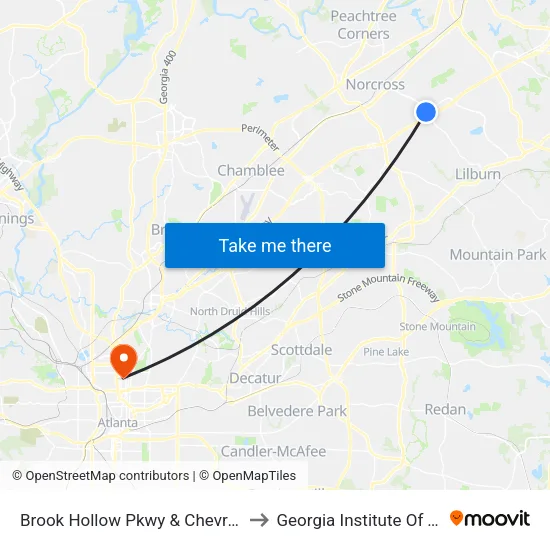 Brook Hollow Pkwy & Chevron Gas Station to Georgia Institute Of Technology map