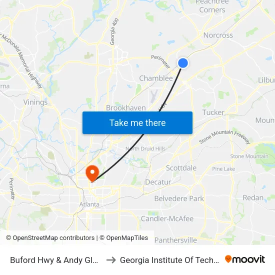 Buford Hwy & Andy Glass Ob to Georgia Institute Of Technology map