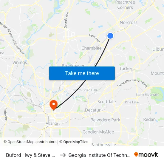 Buford Hwy & Steve Dr Ob to Georgia Institute Of Technology map