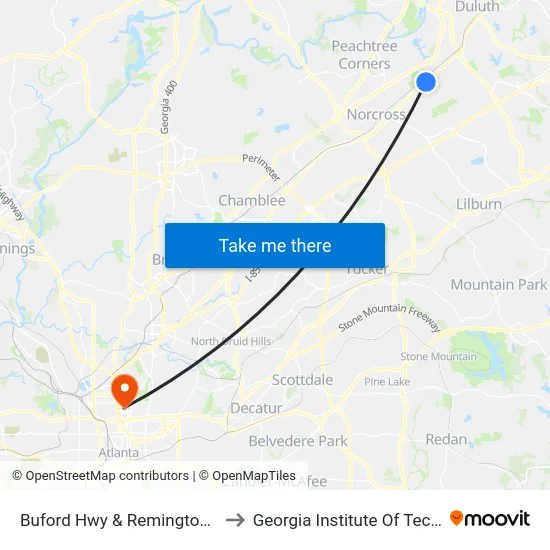 Buford Hwy & Remington Park Ct to Georgia Institute Of Technology map