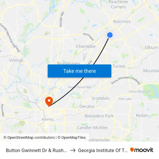 Button Gwinnett Dr & Rush Ent (Across) to Georgia Institute Of Technology map