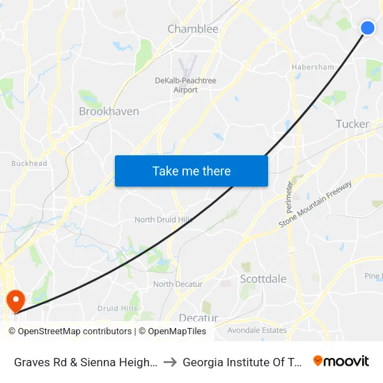 Graves Rd & Sienna Heights Apts Ob to Georgia Institute Of Technology map