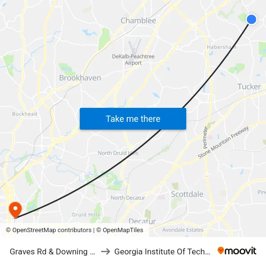 Graves Rd & Downing Ln Ob to Georgia Institute Of Technology map