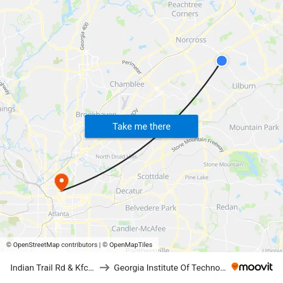 Indian Trail Rd & Kfc/Wf to Georgia Institute Of Technology map