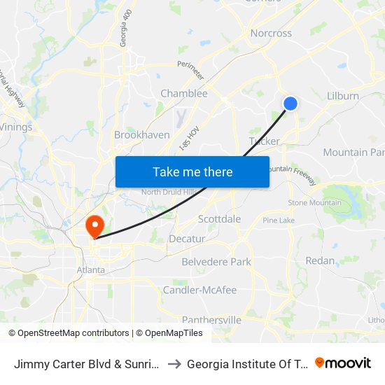 Jimmy Carter Blvd & Sunrise Village Ln to Georgia Institute Of Technology map