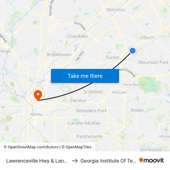 Lawrenceville Hwy & Lankford Rd Ib to Georgia Institute Of Technology map