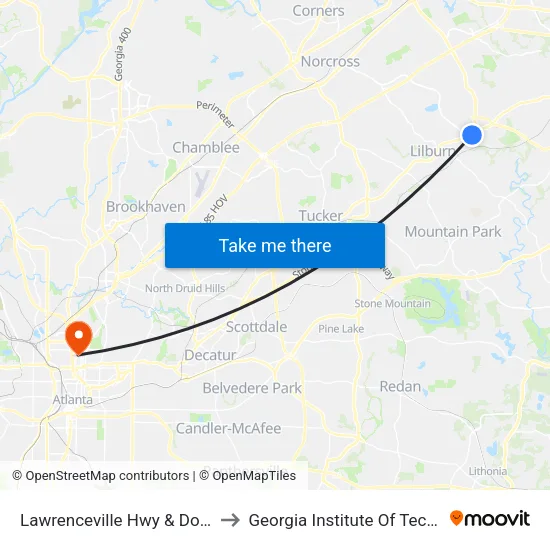 Lawrenceville Hwy & Don Pedro to Georgia Institute Of Technology map
