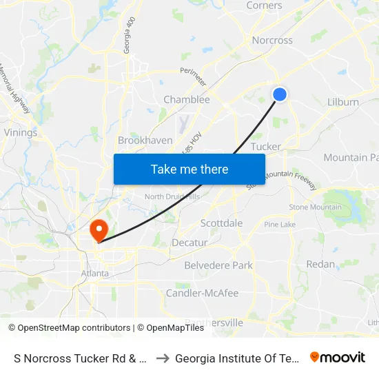 S Norcross Tucker Rd & Checkers to Georgia Institute Of Technology map