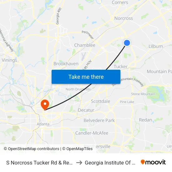 S Norcross Tucker Rd & Rest. Las Islitas to Georgia Institute Of Technology map