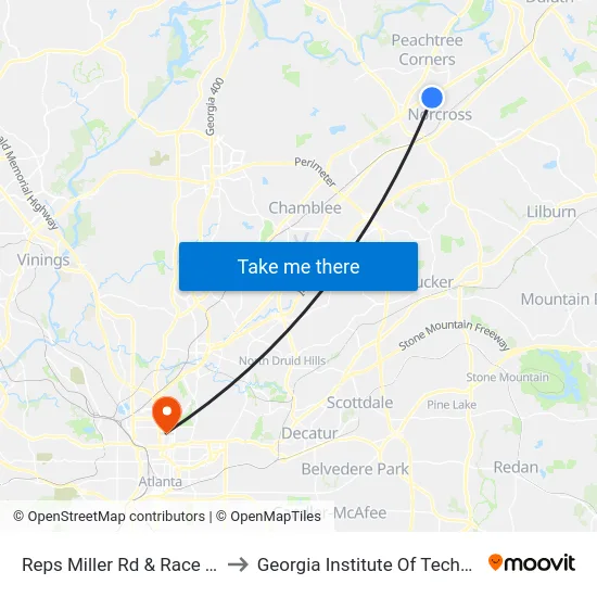 Reps Miller Rd & Race Track to Georgia Institute Of Technology map