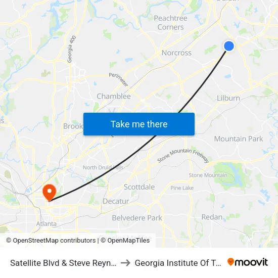 Satellite Blvd & Steve Reynolds Blvd Ib to Georgia Institute Of Technology map