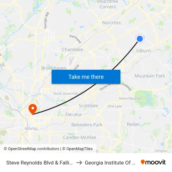Steve Reynolds Blvd & Falling Water Ln I to Georgia Institute Of Technology map