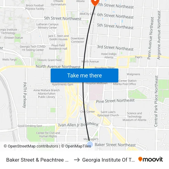 Baker Street & Peachtree Street (Truist to Georgia Institute Of Technology map