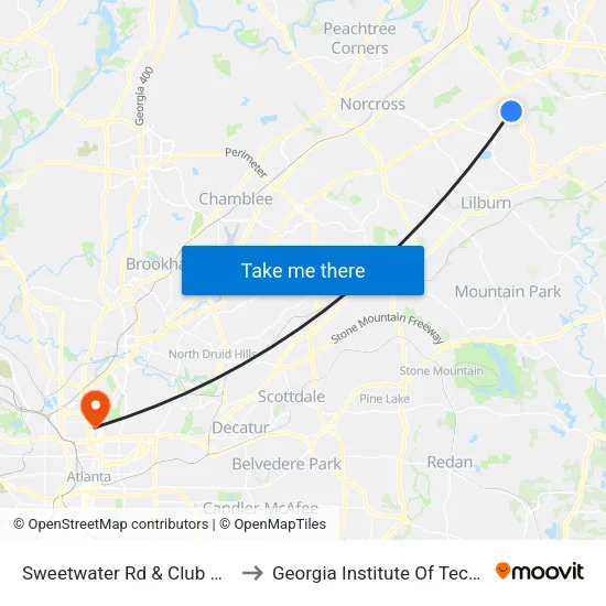 Sweetwater Rd & Club Drive Ob to Georgia Institute Of Technology map