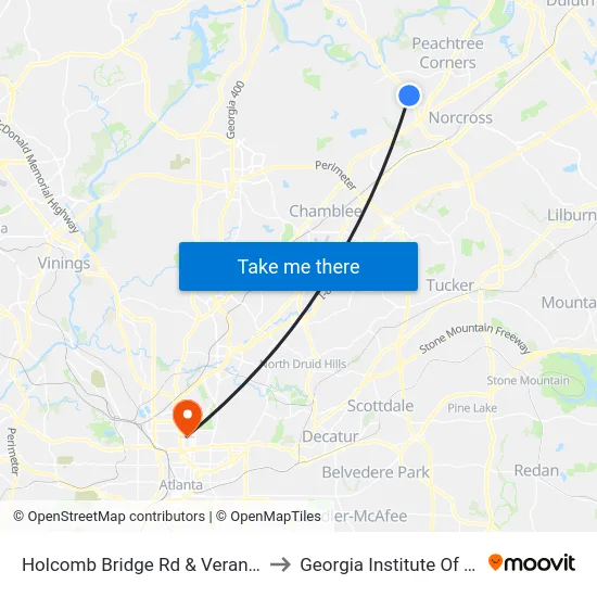 Holcomb Bridge Rd & Veranda Knolls Apts to Georgia Institute Of Technology map