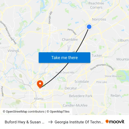 Buford Hwy & Susan Ln Ob to Georgia Institute Of Technology map