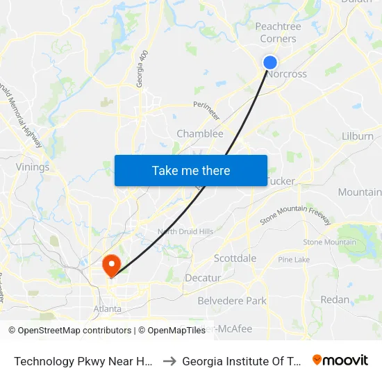 Technology Pkwy Near Hampton Inn to Georgia Institute Of Technology map