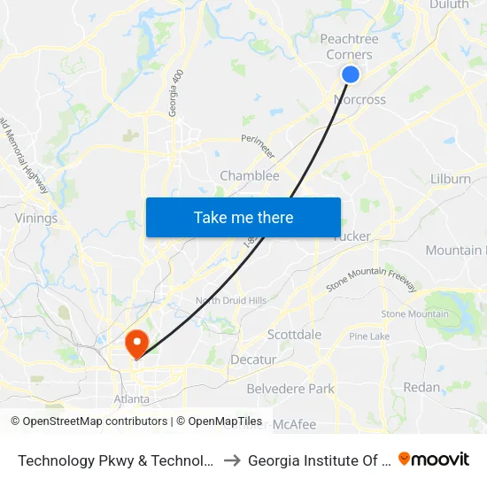 Technology Pkwy & Technology Pkwy South to Georgia Institute Of Technology map