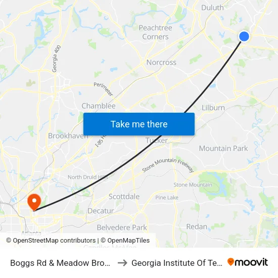 Boggs Rd & Meadow Brook Pkwy Ib to Georgia Institute Of Technology map