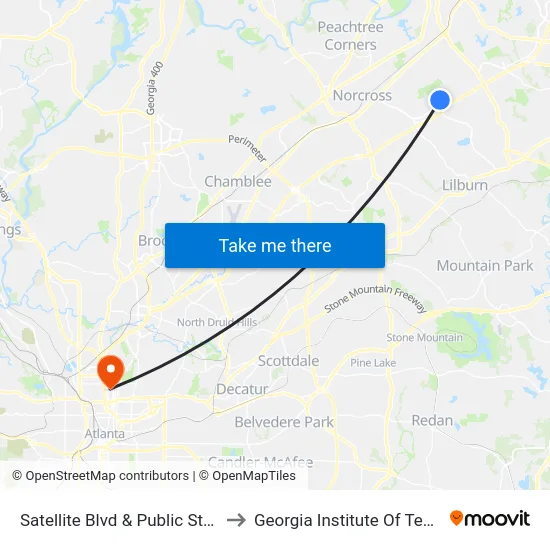 Satellite Blvd & Public Storage Ob to Georgia Institute Of Technology map